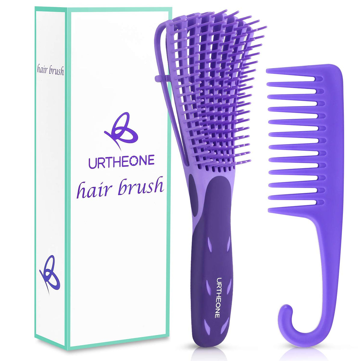 URTHEONE Detangling Hair Brush Set for Kinky Curly Coily Hair - Wet & Dry, Comfortable Grip, Purple