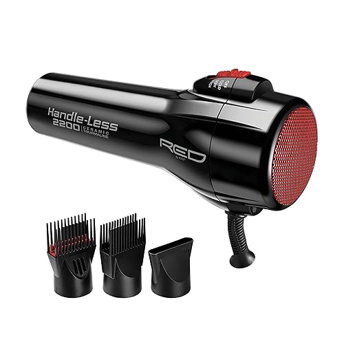 RED by Kiss 2200W Ceramic Tourmaline Hair Dryer, Ionic, 3 Heat Settings, Comb Attachment, Black