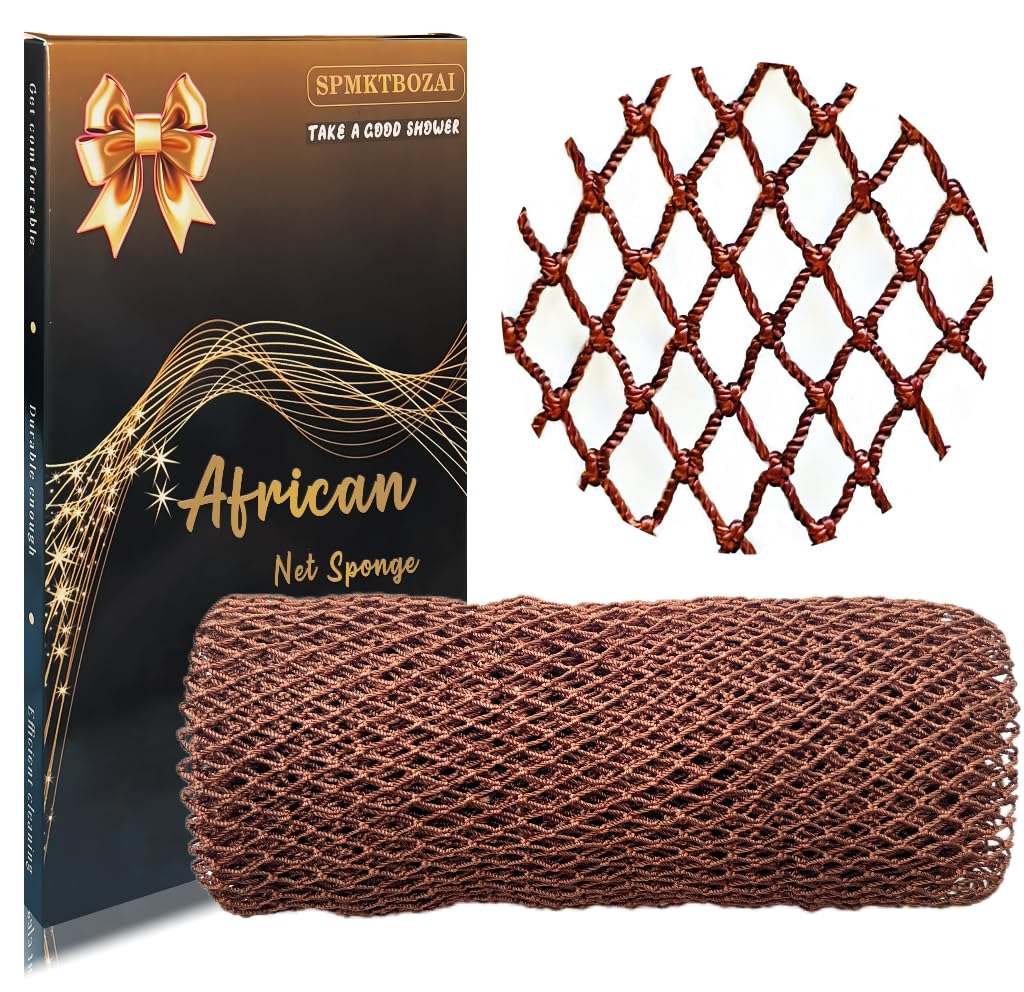 Spmktbozai African Net Sponge - Authentic Exfoliating Bath Scrubber, Brown, 1 Count