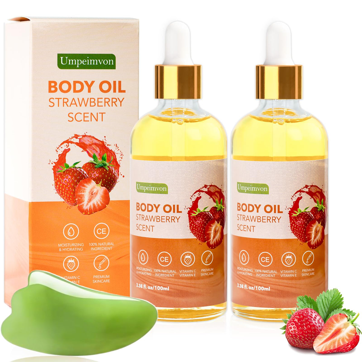 Umpeimvon Strawberry Body Oil 3.38 Fl. Oz - Vitamin C & E, Scented Dry Oil, 2