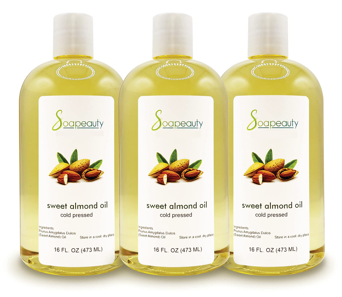 Soapeauty Sweet Almond Oil 100% Pure Cold Pressed - 48 fl oz for Skin, Hair & Soap Making