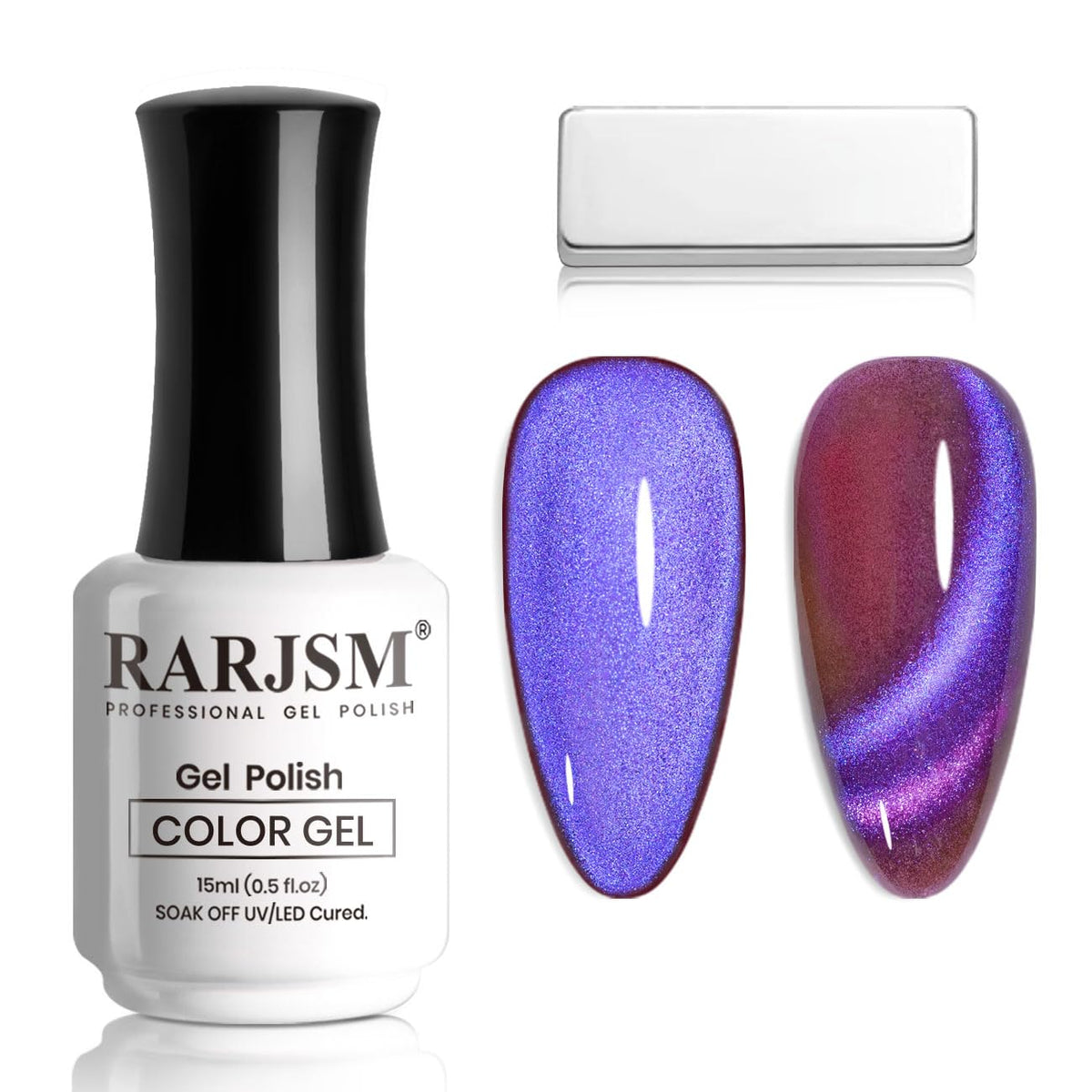 Rarjsm Glitter Cat Eye Gel Nail Polish - Aurora Purple, Reflective Shimmer, 15Ml