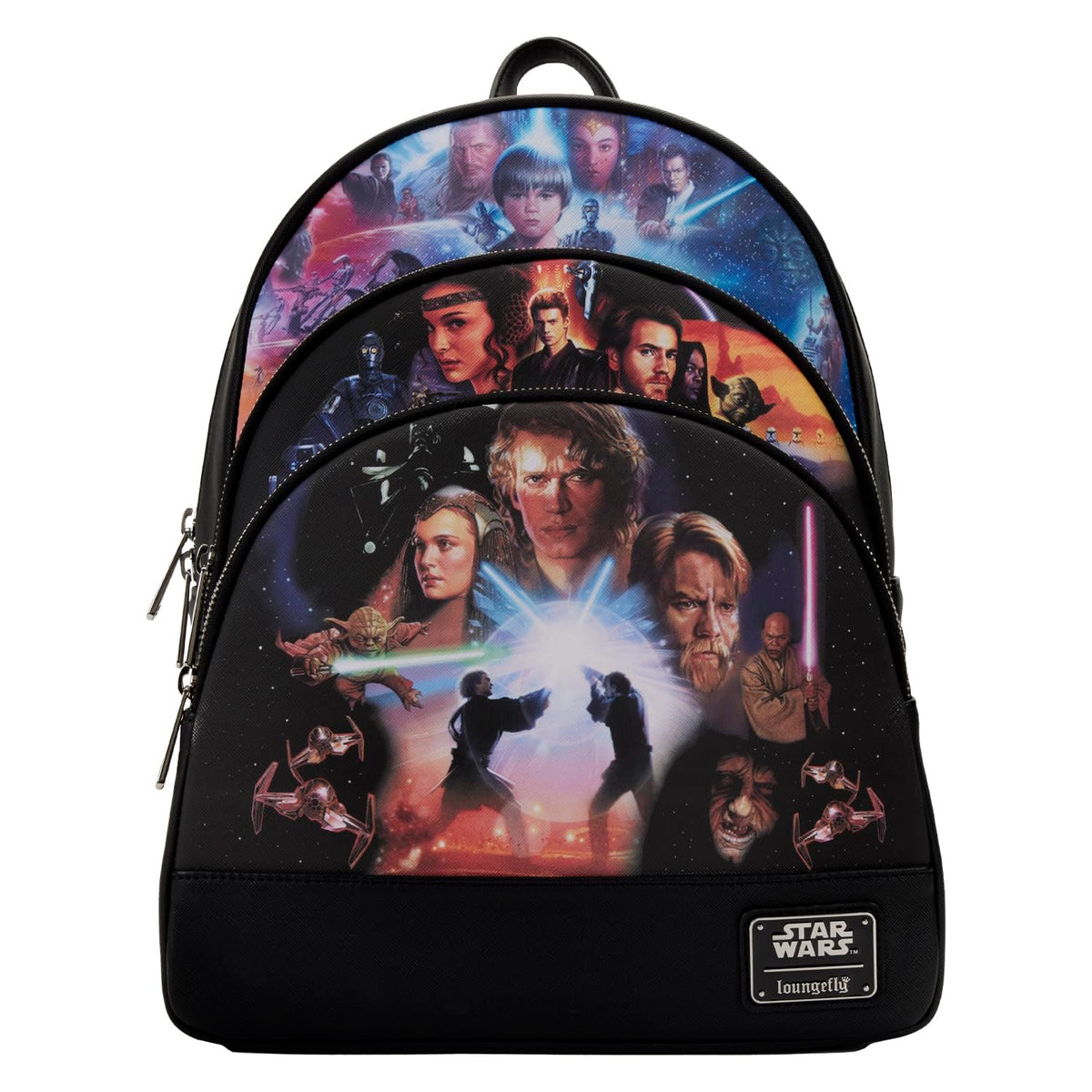 Loungefly Star Wars Trilogy Mini Backpack - Multi Faux Leather Triple Pocket 28cm