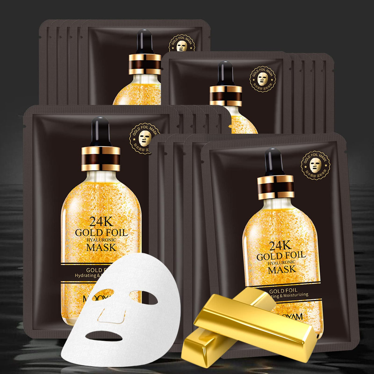 Yafusipe 24K Gold Sheet Masks - 10 Pack Hydrating Anti-Aging Collagen For Acne & Pore Control