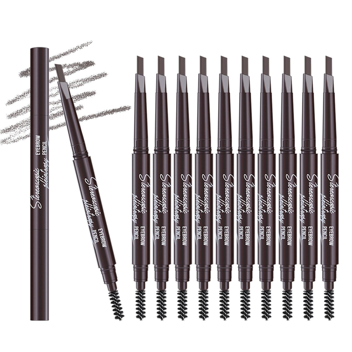 Berinist 12Pcs Medium Brown Eyebrow Pencil Set - Waterproof, Retractable With Brow Brush