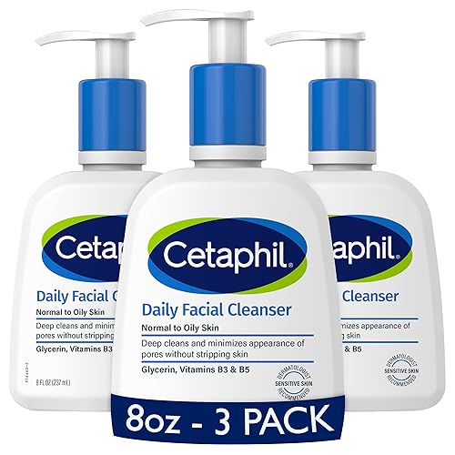 Cetaphil Daily Facial Cleanser For Sensitive Skin, 8 Oz (Pack Of 3), Soap Free, Hypoallergenic