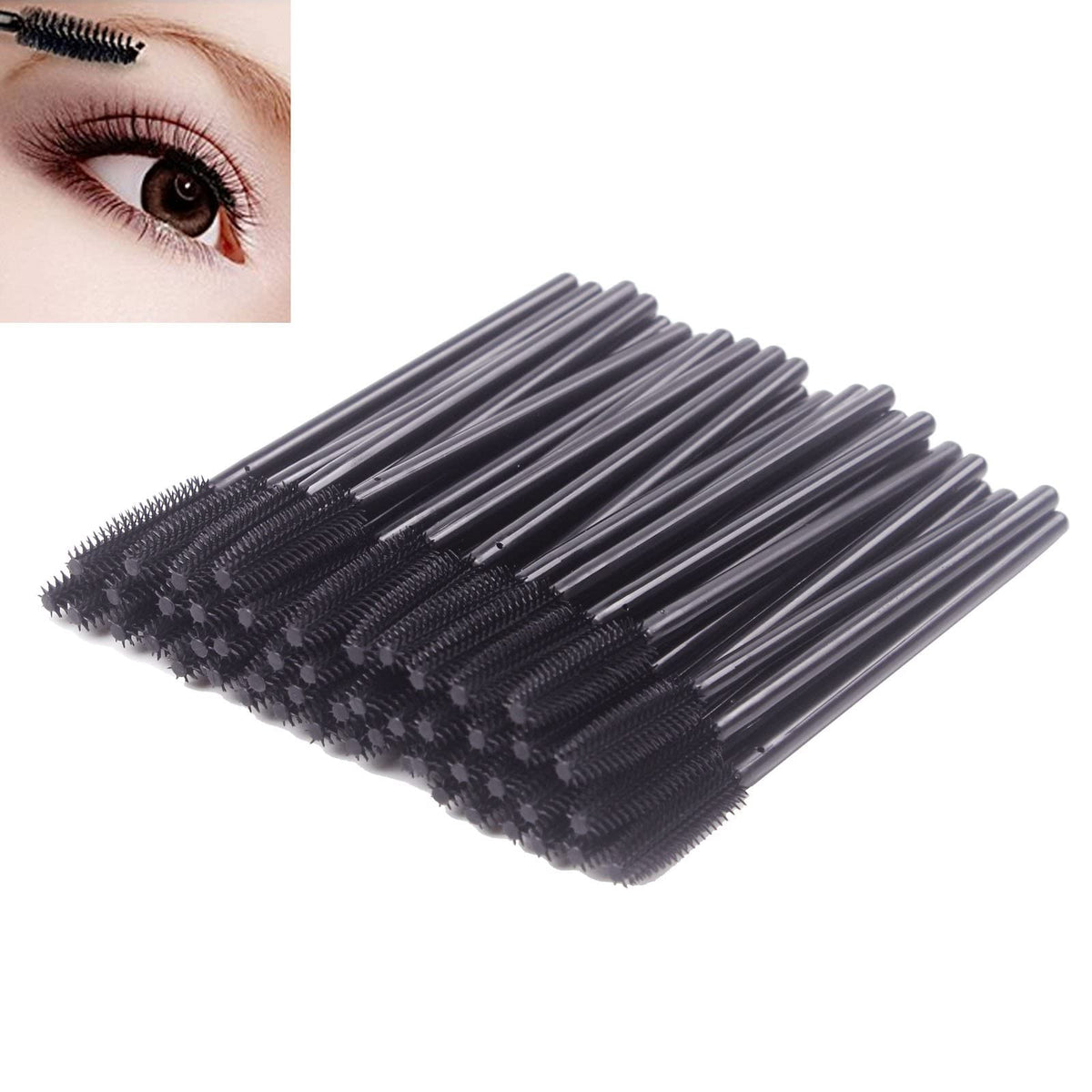 BIHRTC 100 Pack Disposable Silicone Eyelash Mascara Brushes Wands - Black Makeup Tool Set