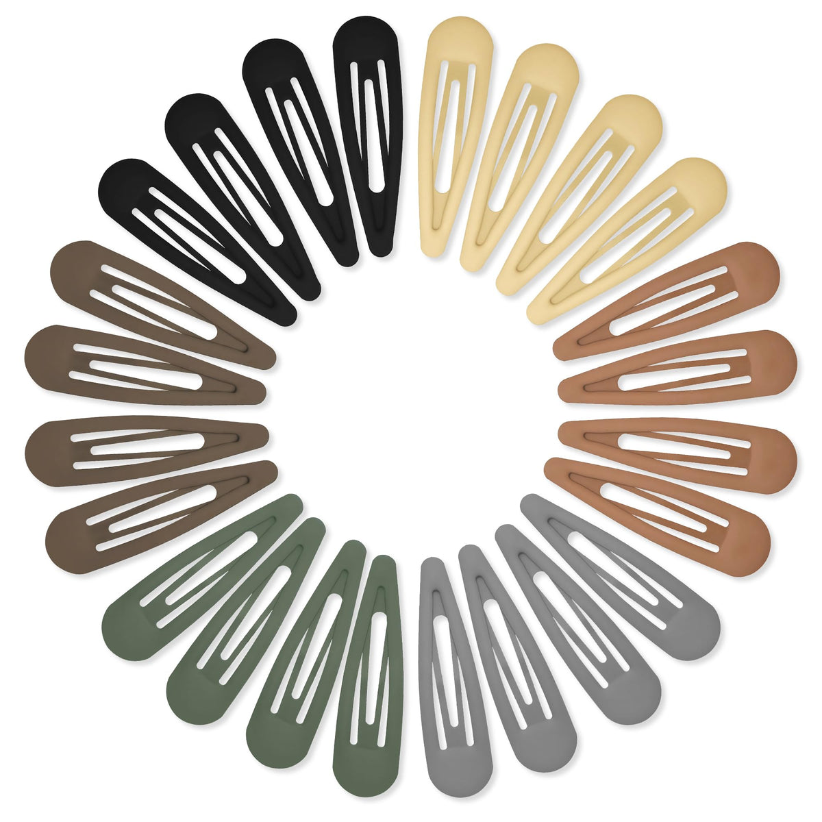 Cptots 24 Pcs Water Drop Metal Snap Hair Clips For Women - Black, Brown, Gray, Yellow, Green, Khaki