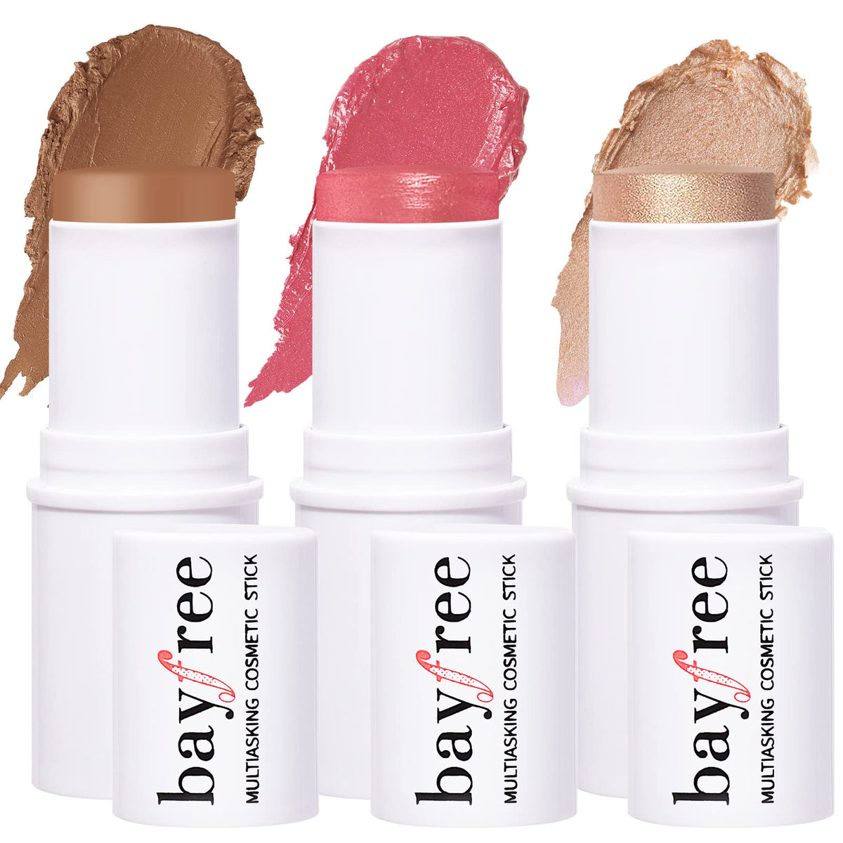 Kimuse Multi Stick Trio - Cream Blush, Contour & Highlighter Makeup For Cheeks & Lips, 0.75 Oz