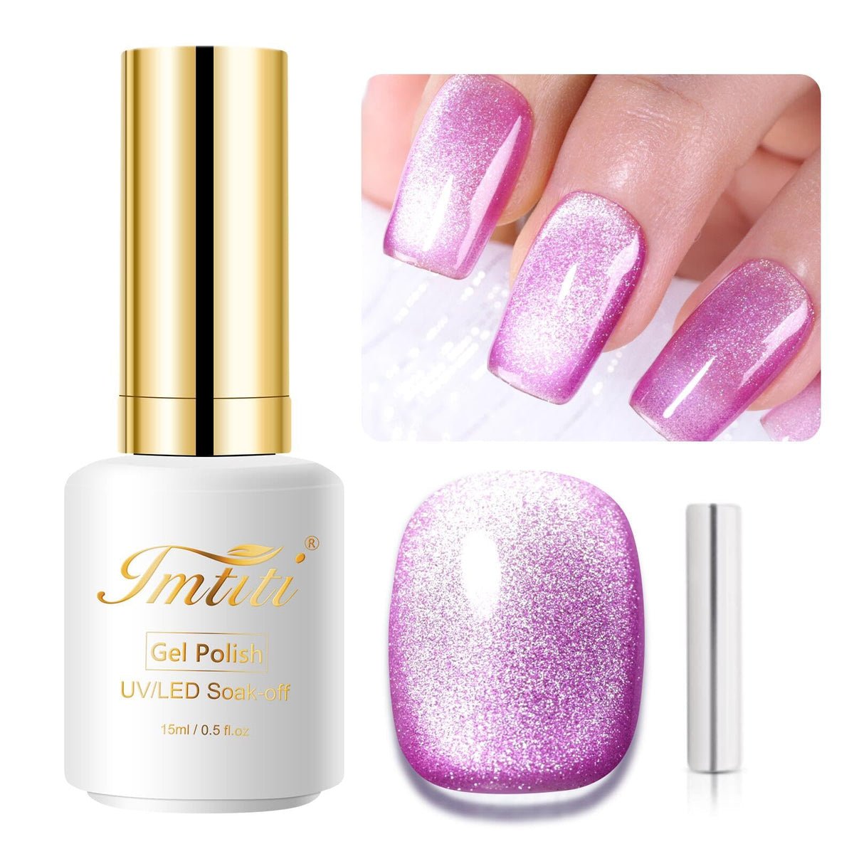 Imtiti Holographic 9D Cat Eyes Gel Nail Polish - Mediumorchid Pink, 0.5 Fl Oz