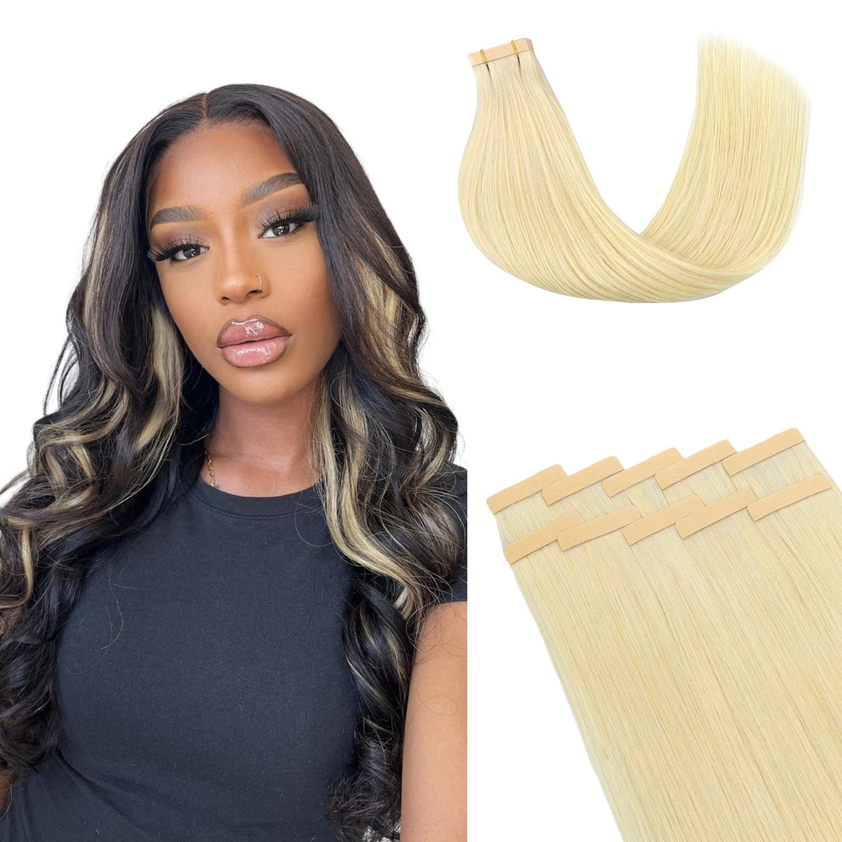 Lashey Tape In Hair Extensions 20 Inch #613 Blonde Human Hair 10Pcs 30G Invisible Strips