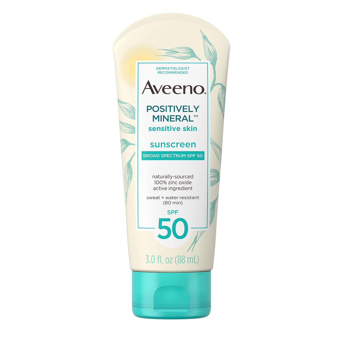 Aveeno Spf 50 Mineral Sunscreen Lotion, 3 Fl Oz - Unscented, Non-Greasy, Travel Size