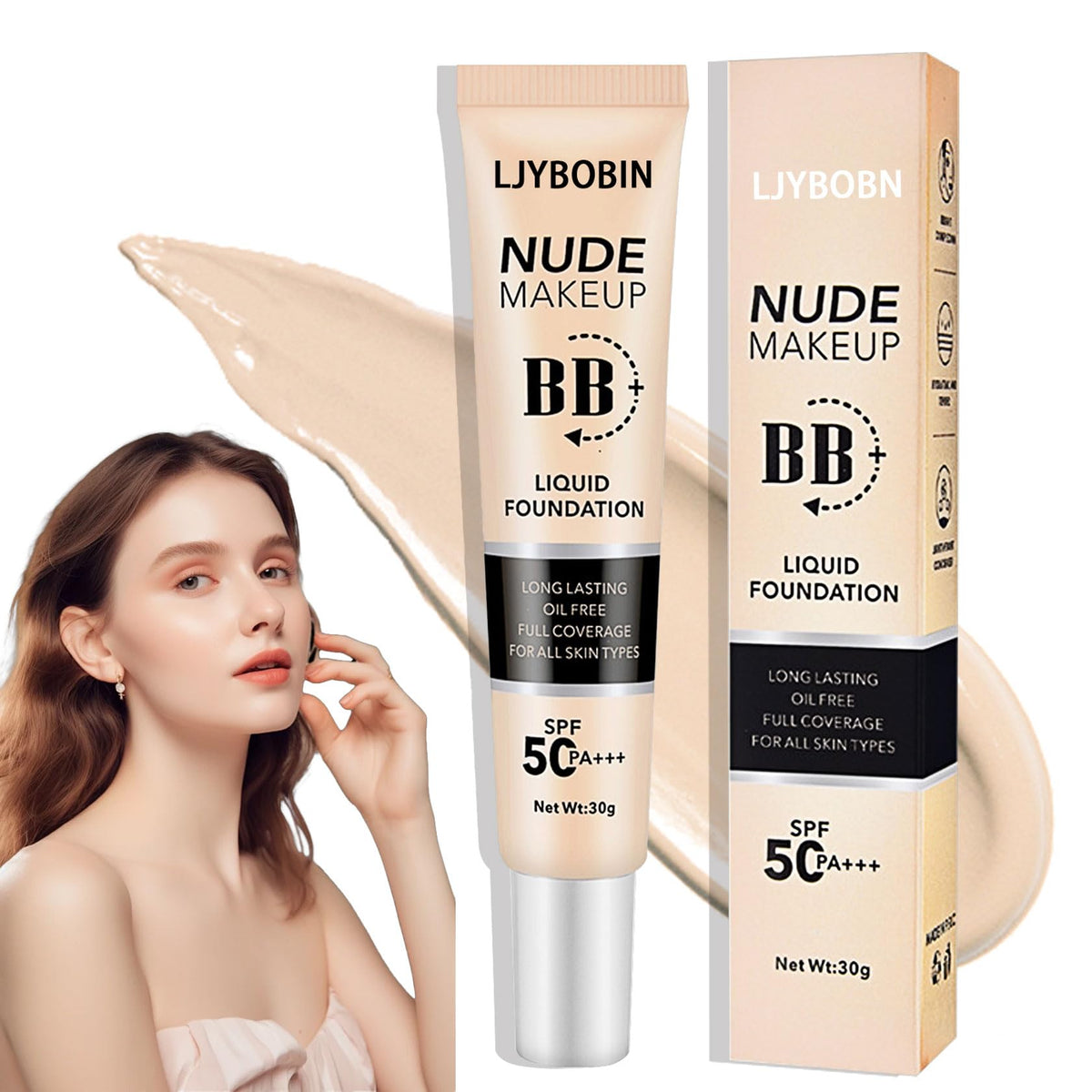 Ljybobin Hydrating Cc Cream Spf 50+, Full Coverage Bb Cream, Waterproof, Ivory, 0.04 Oz