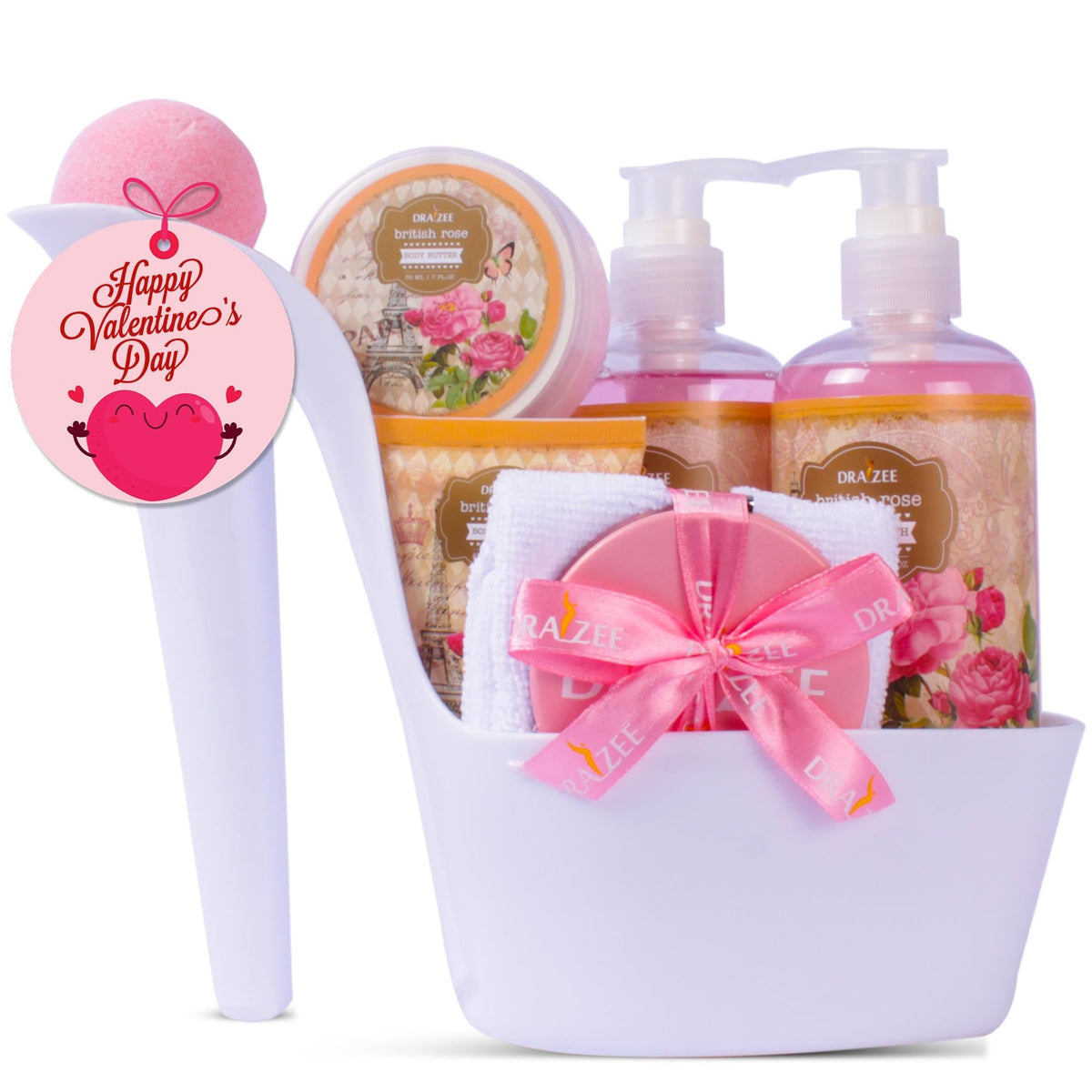 Draizee Luxury Rose Scented Spa Gift Set - 8 Pcs Shower Gel, Body Butter & More For Women