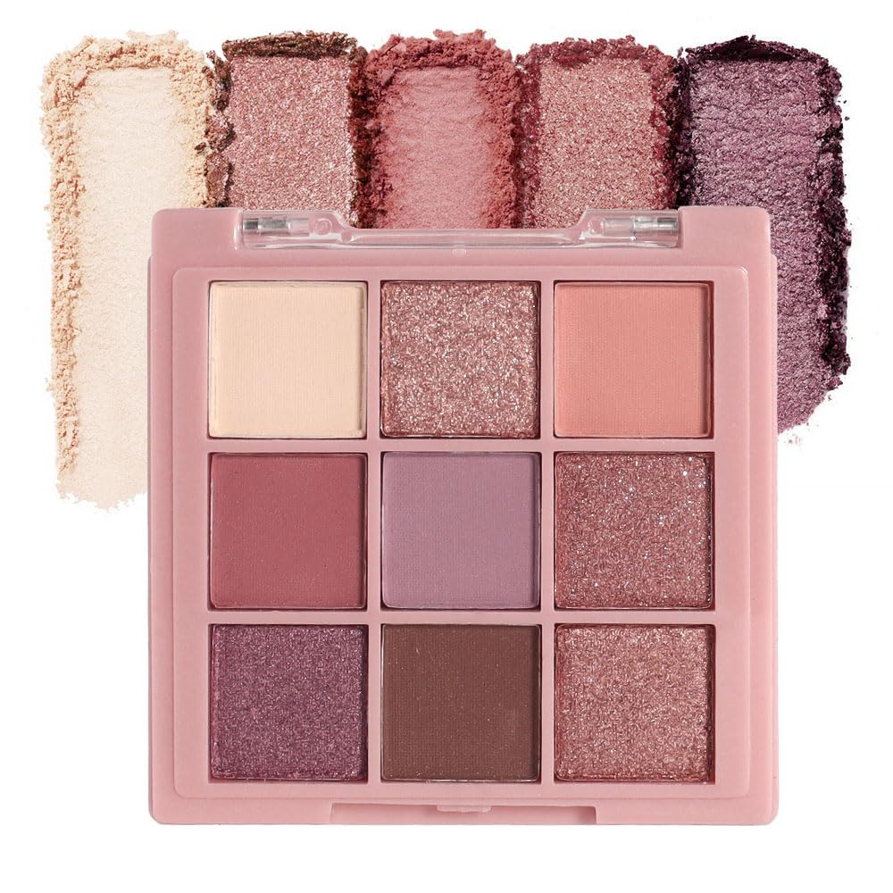 Cakaila 9 Colors Eyeshadow Palette - Rose Gold, Brown, Purple, Nude, Matte & Shimmer, Waterproof