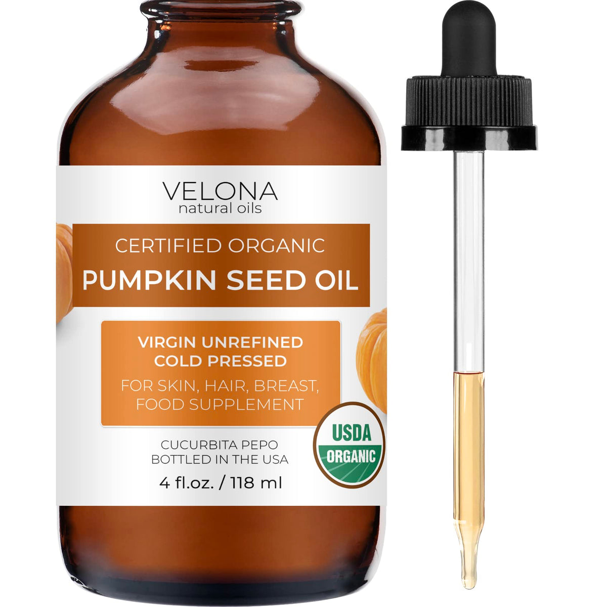 Velona Organic Pumpkin Seed Oil - 4 Oz Unrefined Cold Pressed Carrier Oil For Cooking & Skin Care