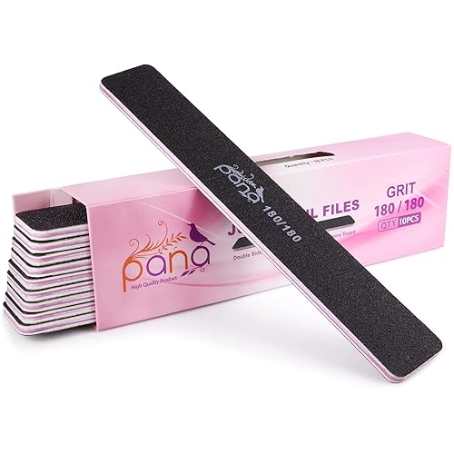 Pana 10Pcs Jumbo Nail Files - Double Sided 180/180 Grit Black Emery Board For Manicure & Pedicure