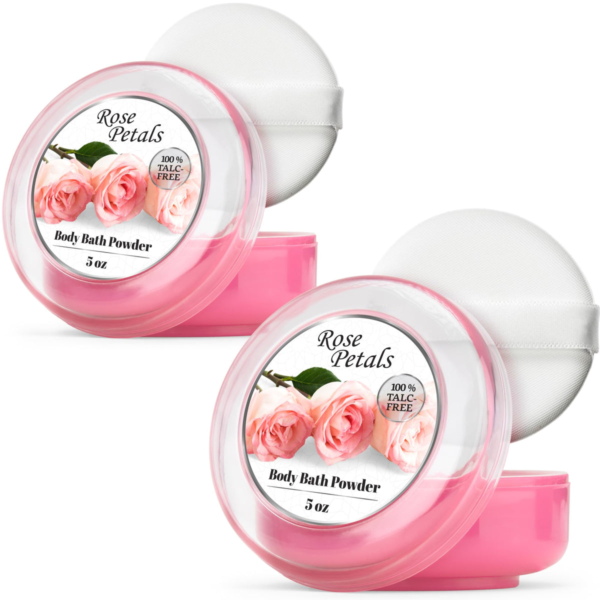 R-Neu Talc-Free Body Powder For Women, 2 Pack With Puff, Rose Petal Scent, 10Oz