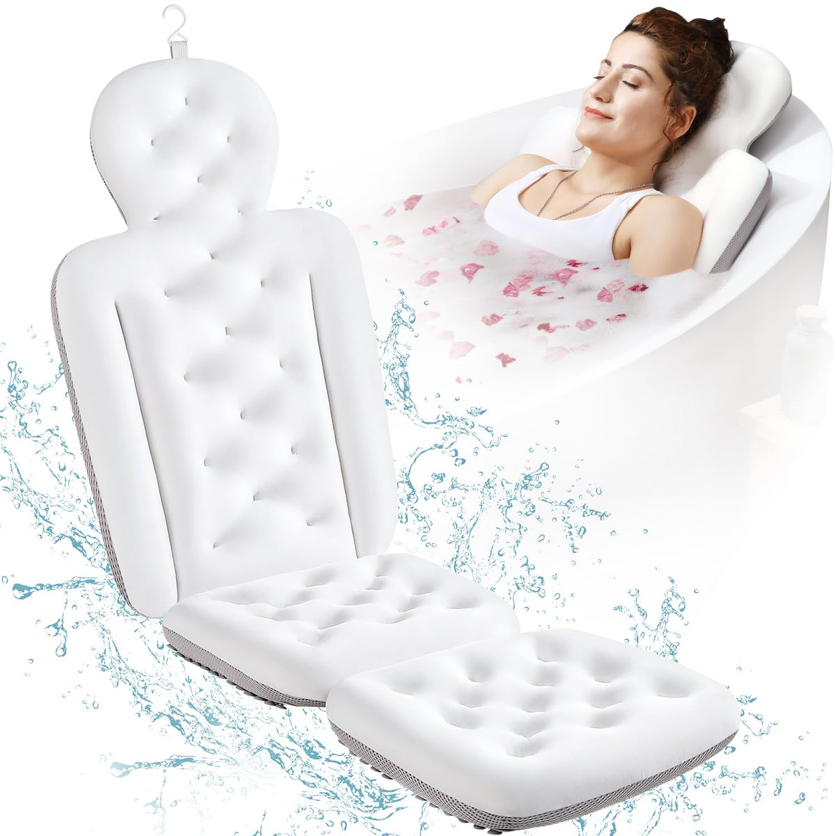 Voxor Full Body Bath Pillow - Thick Luxury Cushion For Headrest, Neck & Back Support, White 51&quot; X 16&quot;