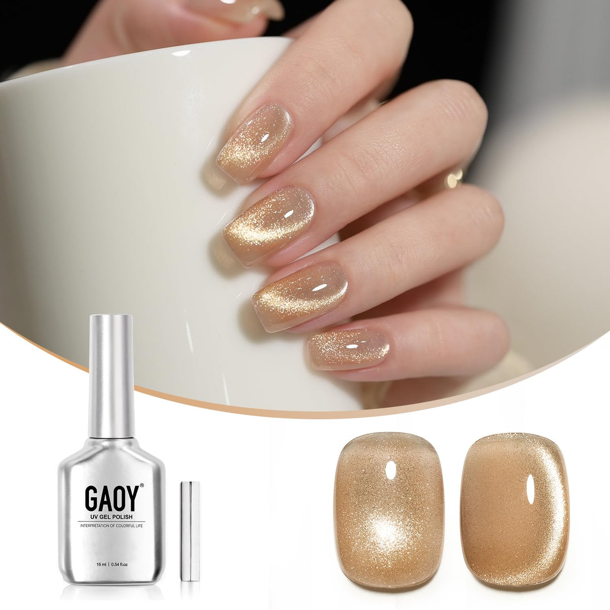 Gaoy Jelly Gold Cat Eye Gel Nail Polish 16Ml - Glitter Holographic Uv Gel In Sunlit Forest