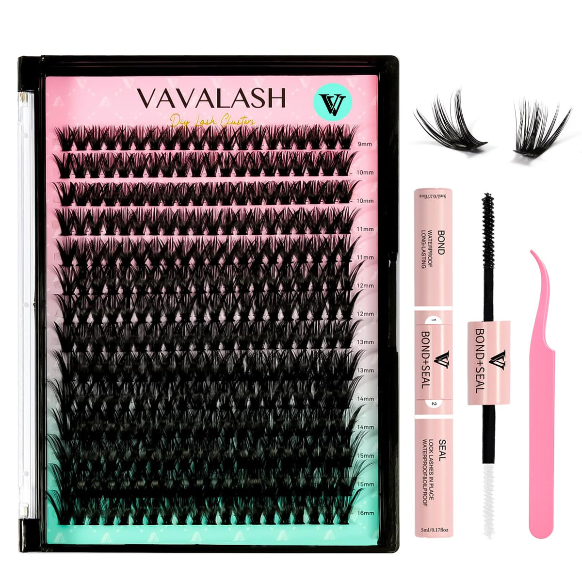 VAVALASH DIY Lash Extensions Kit - 280 PCS Individual Cluster Lashes 9-16mm with Bond & Seal