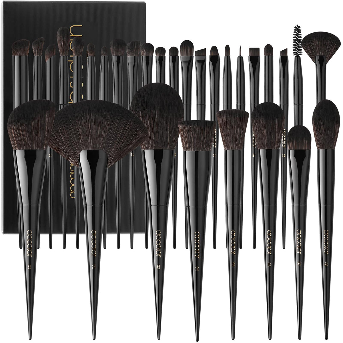 Docolor 30Pcs Obsidian Makeup Brushes Set - Premium Synthetic Kabuki, Foundation, Eyeshadow Tools