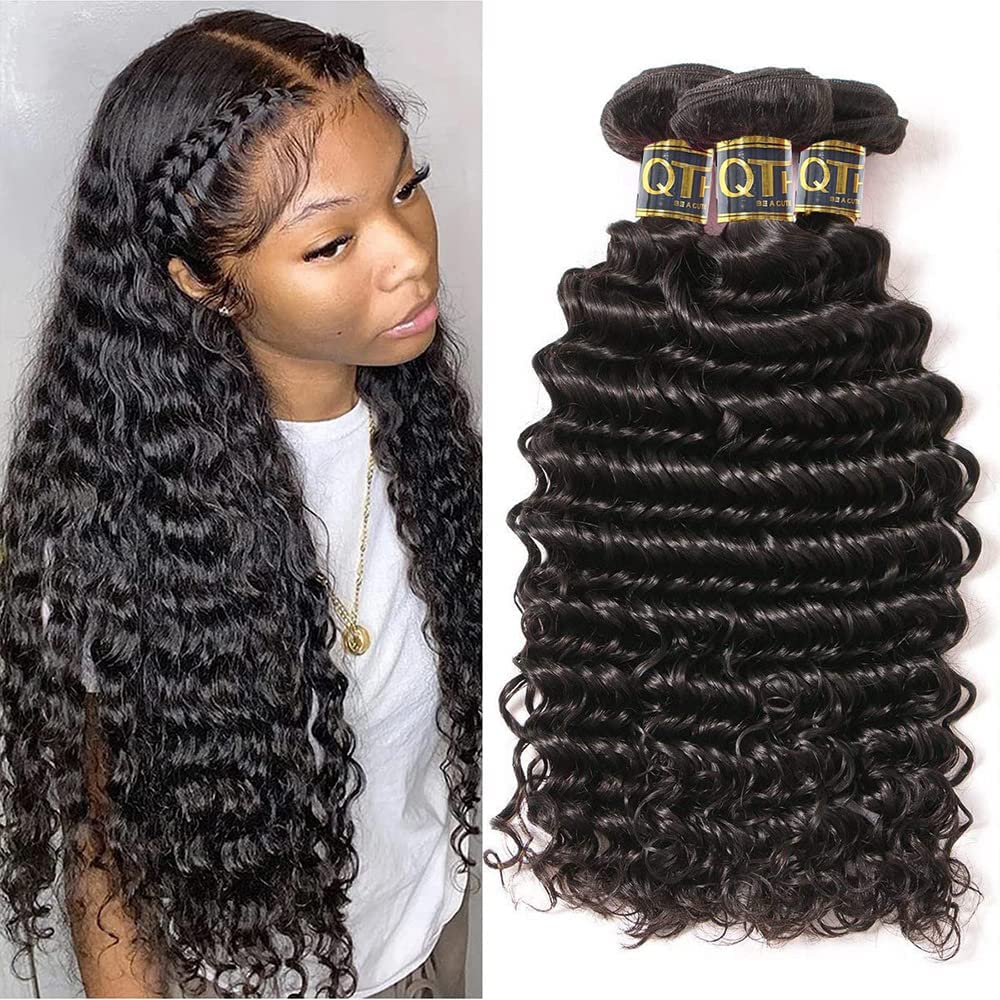 QTHAIR 14A Brazilian Deep Wave Hair Bundles 100% Virgin Remy 8&quot; 8&quot; 10&quot; for