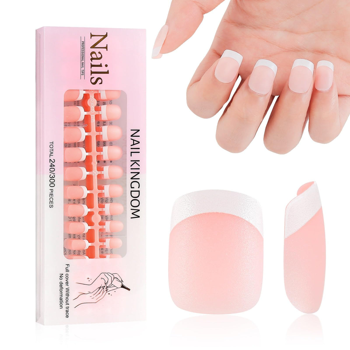 LIARTY 240 Pcs French Tip Short Square Acrylic Nails - Light Pink Full Cover Manicure