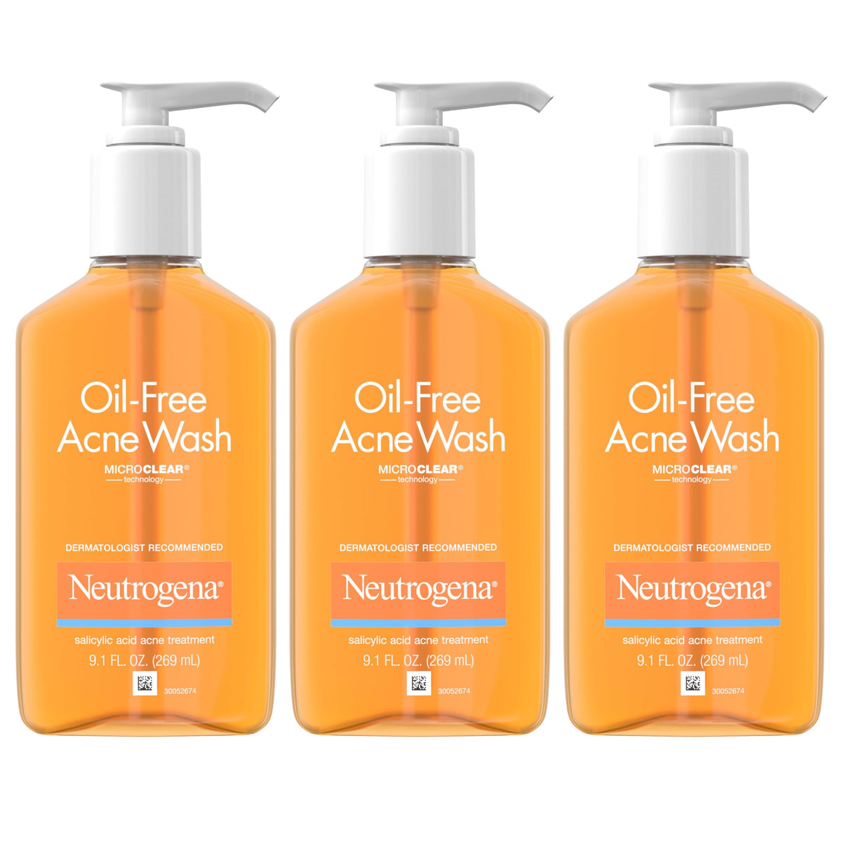 Neutrogena Oil-Free Acne Face Wash With Salicylic Acid, 9.1 Fl. Oz, 3 Pack For Acne