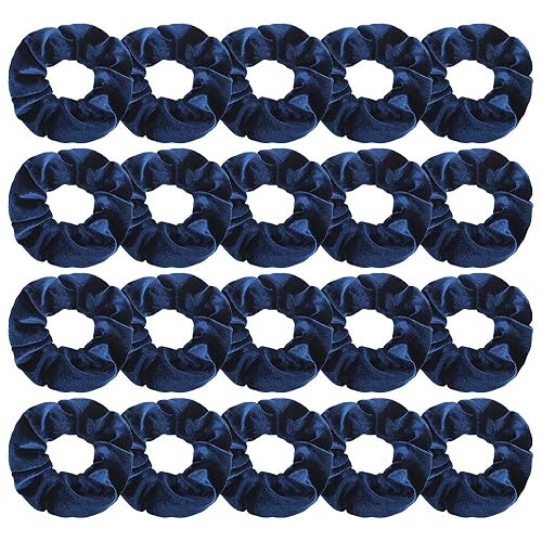 Didder 20Pcs Velvet Scrunchies - Soft Dark Blue Hair Ties for Women and Girls