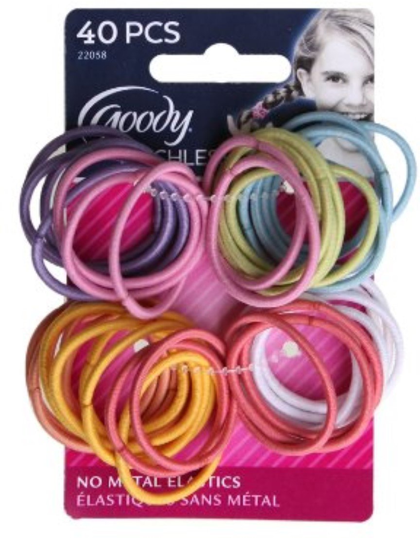 Goody Ouchless Medium Elastics 2Mm, 40 Count (Pack Of 2) - Durable Metal Hair Ties