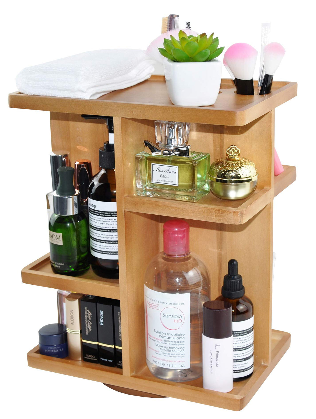 Spiretro 360° Rotating Cosmetic Organizer - Solid Wood Multi-Function Storage For Makeup & Toiletries