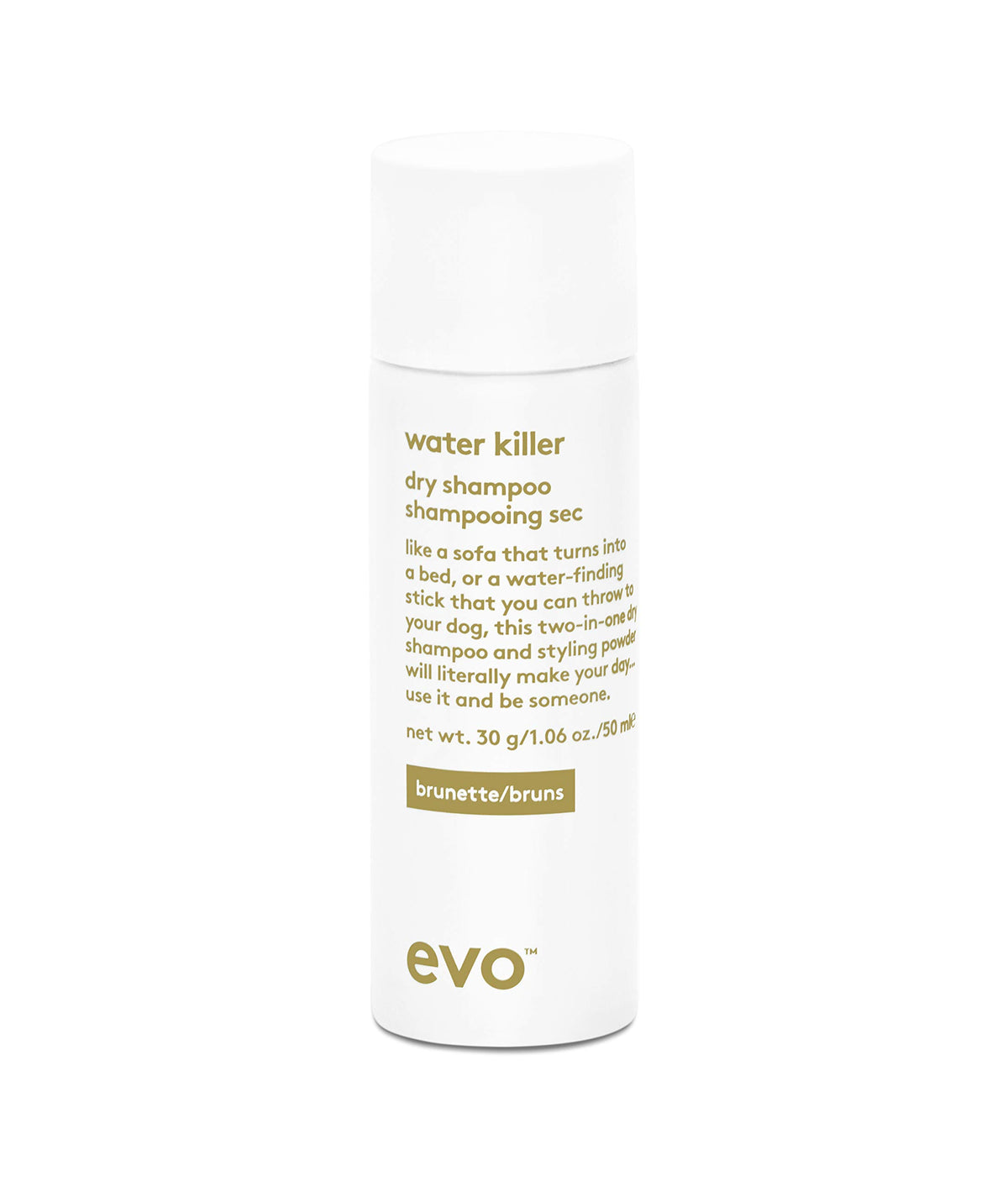 Evo Water Killer Dry Shampoo Brunette - Oil Absorbing Styling Spray, Travel Size 30G