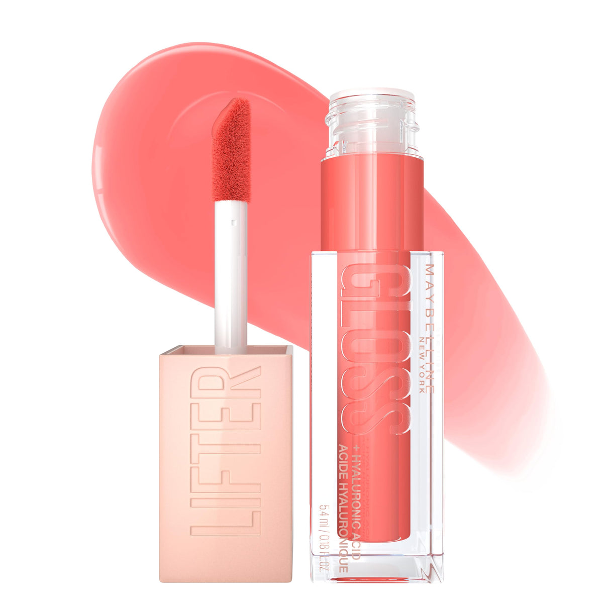 Maybelline Lifter Gloss Hydrating Lip Gloss With Hyaluronic Acid, Peach Ring, 0.18 Fl Oz