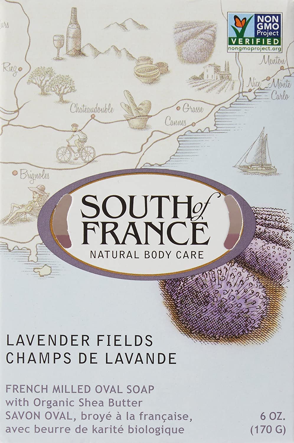 South Of France Lavender Fields Bar Soap, 6 Oz - Natural & Moisturizing Cleanser