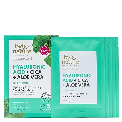 By Nature Hydrating Face Mask Set - 5 Sheet Masks With Hyaluronic Acid, Cica & Aloe Vera