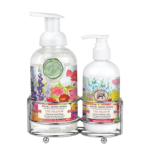 Michel Design Works Handcare Caddy - Meadow Foaming Soap & Rich Lotion, 12.9 Fl Oz, Beautiful Pumps