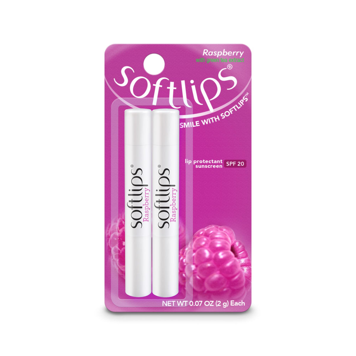 Softlips Raspberry Lip Balm 2-Pack With Spf 20 & Green Tea Extract - Hydrating Protection