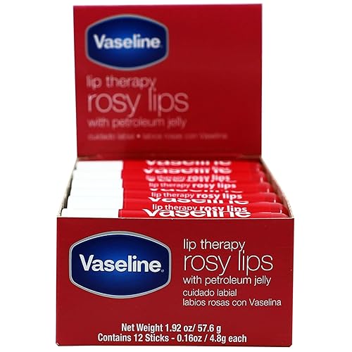 Vaseline Lip Rosy Balm, 12 Sticks, Fast-Acting Nourishment For Chapped & Dry Lips, Pink