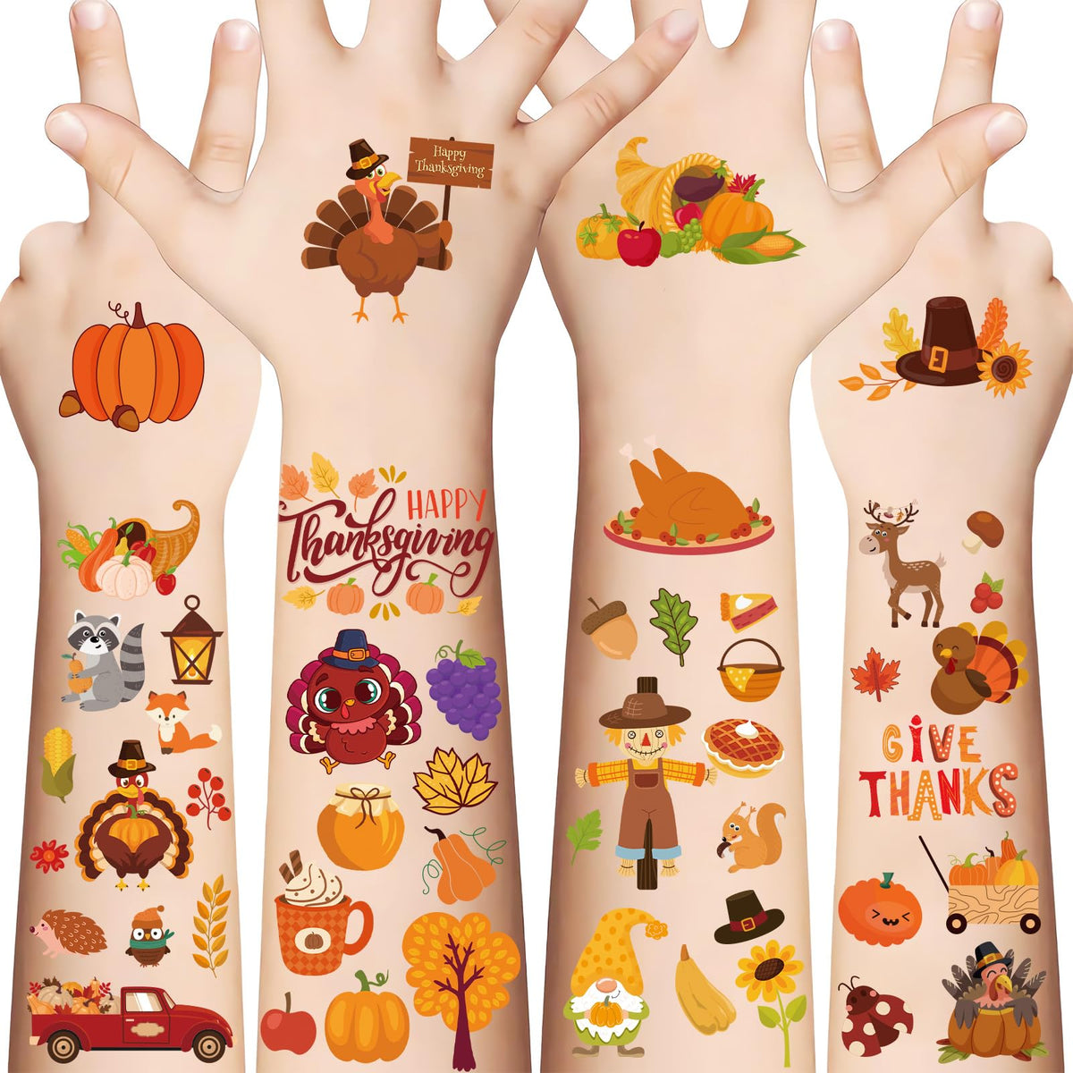 Xzentira 472 Pcs Thanksgiving Temporary Tattoos For Kids - Fall Holiday Party Supplies