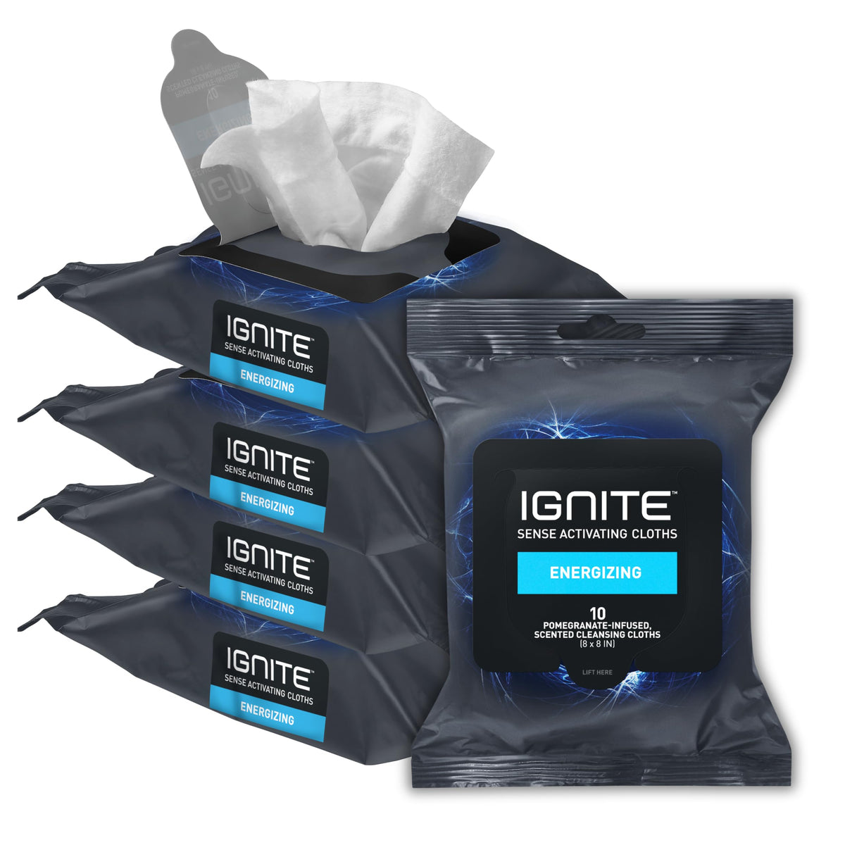 Medline Ignite Men'S Body Wet Wipes, Extra Thick, Energizing Scent, 10 Count (Pack Of 5)