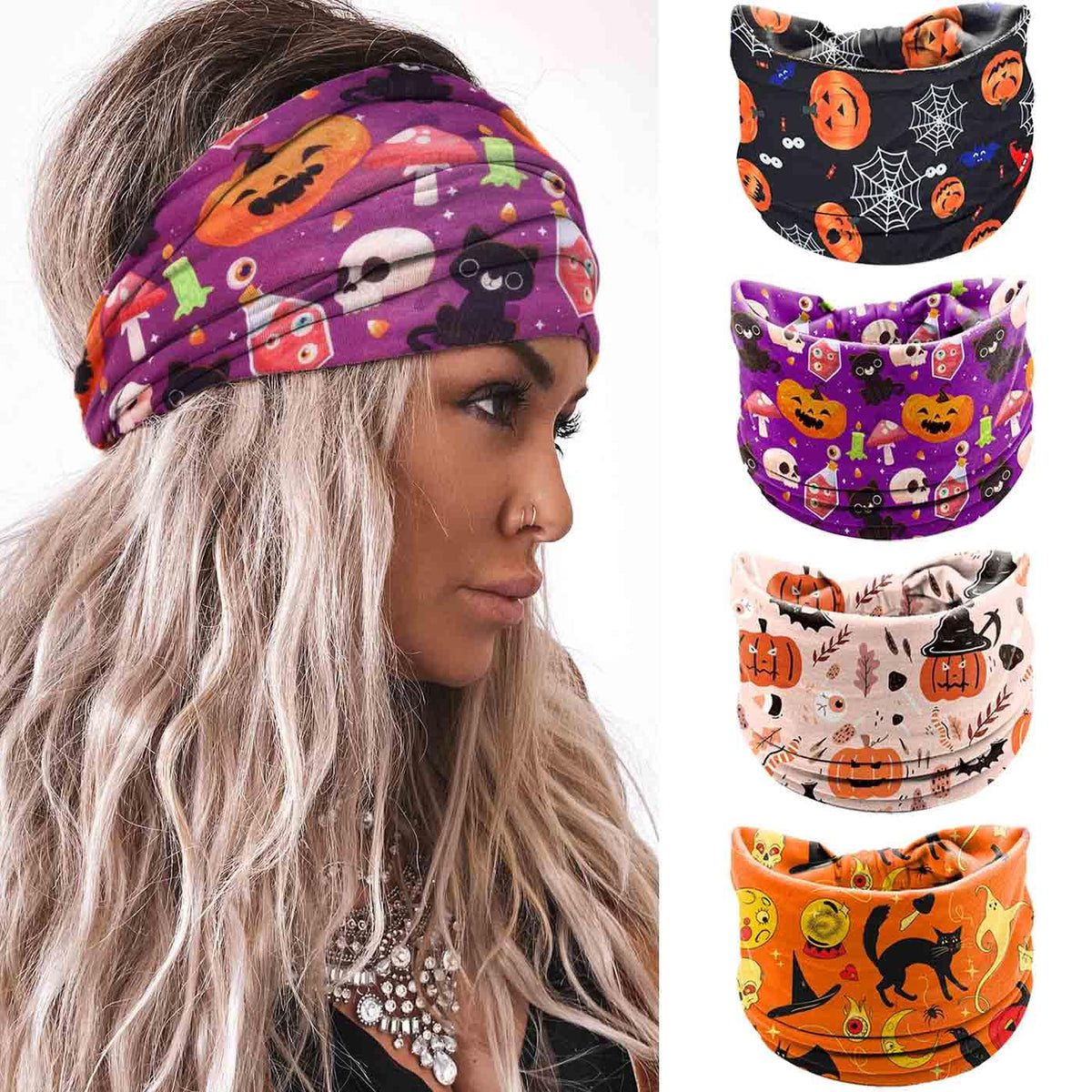 Olbye Wide Knotted Headbands For Women, 4Pcs Non-Slip Yoga & Halloween Hair Accessories