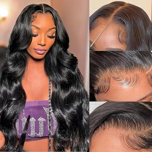 UNICE 18&quot; Body Wave Lace Front Wig, Pre Bleached Knots, Glueless, Human Hair, Black, 180%