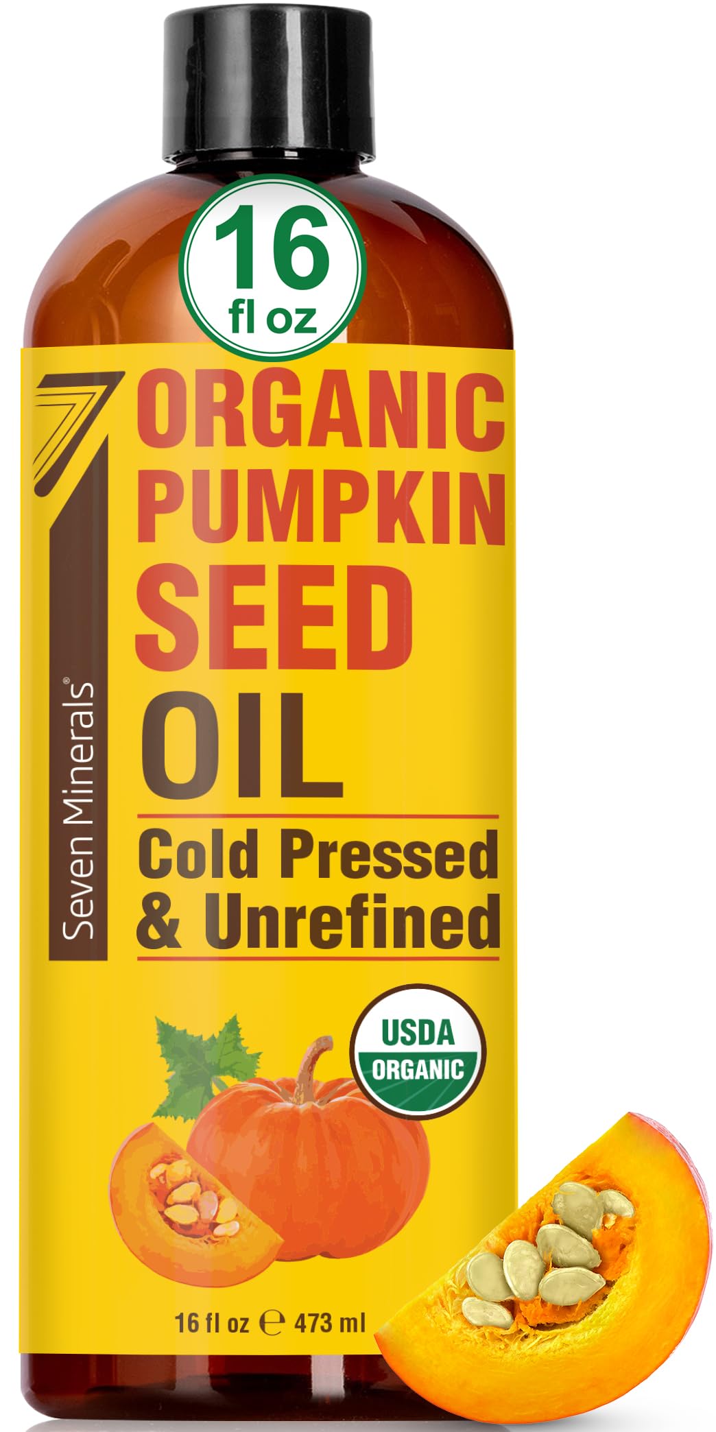 Seven Minerals Pumpkin Seed Oil - 16Oz Organic Cold-Pressed For Hair, Skin & Scalp Moisturizing