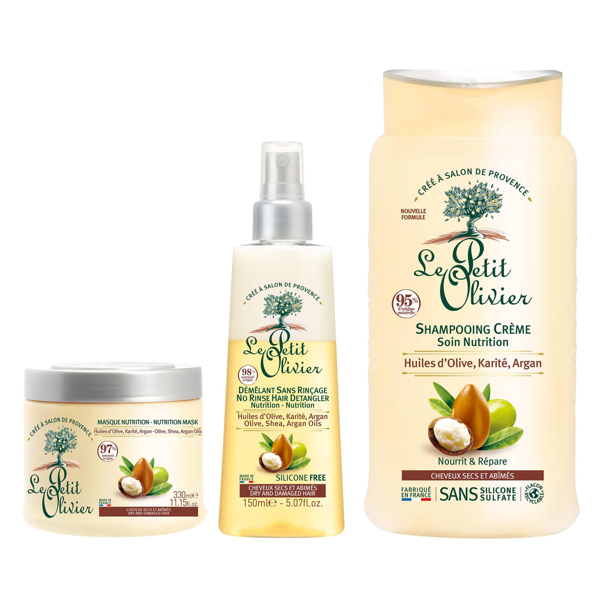 Le Petit Olivier 3Pc Nutrition Cream Shampoo Set - Shea Butter, Olive & Argan Oil For Damaged Hair