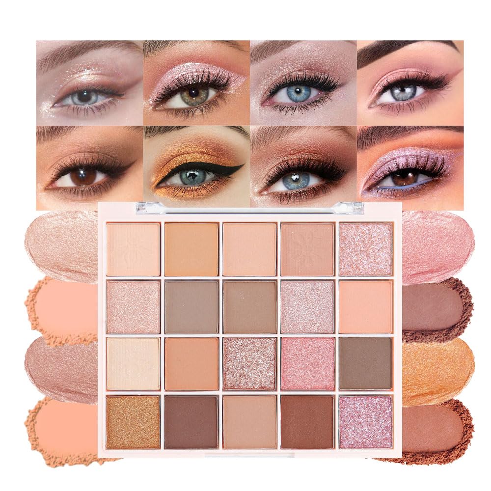 Cakaila 20 Colors Eyeshadow Palette - Matte Nude & Brown Pigmented, Waterproof, Travel-Friendly