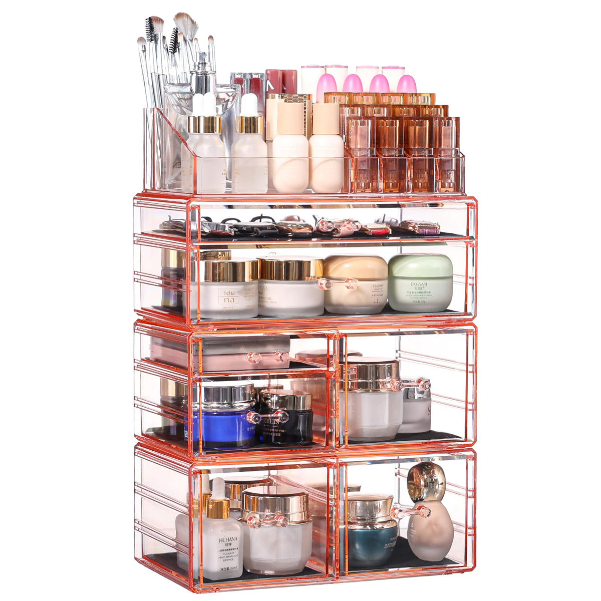 Cq Acrylic Pink Large Capacity Makeup Organizer - 7 Drawer Storage For Vanity And Bathroom