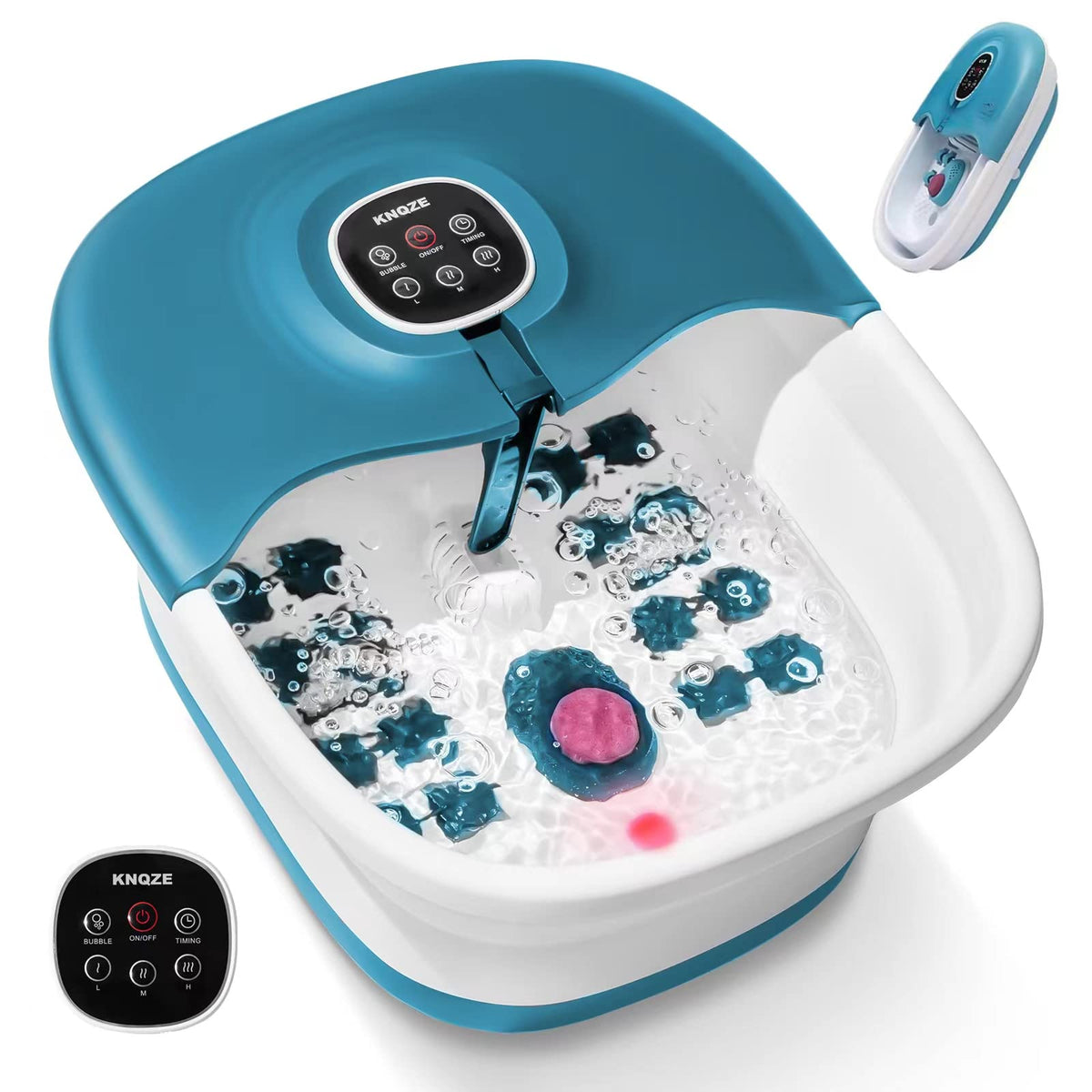 Knqze Foot Bath Spa With Heat, Massage & Jets, 16 Rollers, Remote Control, Blue, 2 Piece Set