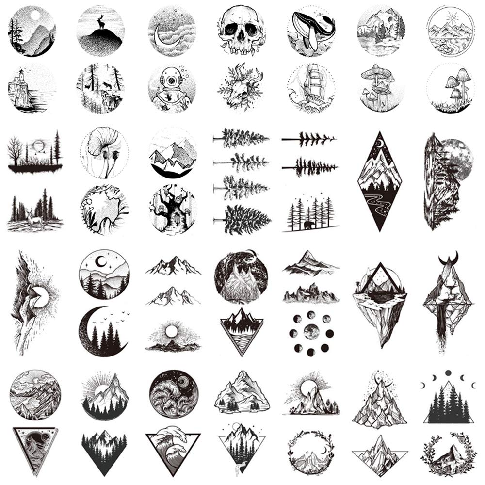 Glaryyears 30 Sheets Black Mountain Space Temporary Tattoo Stickers For Men Women, Waterproof Body Art