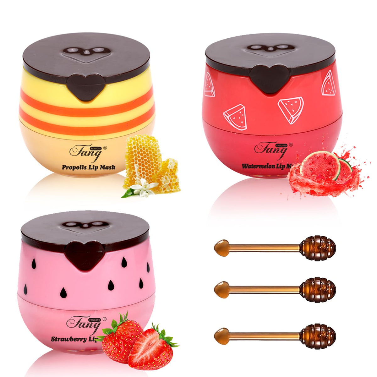 Yu Kui Lx 3 Pcs Bee Balm - Moisturizing Honey Strawberry Watermelon Lip Care Set